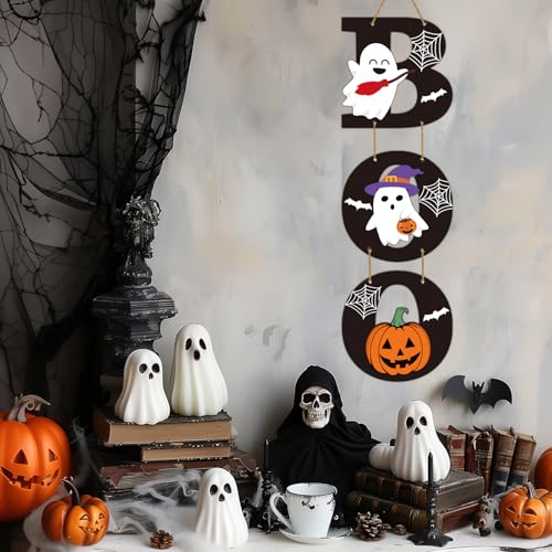 Halloween Door Sign with Ghost and Pumpkin Decorations - Festive Wall Hanging