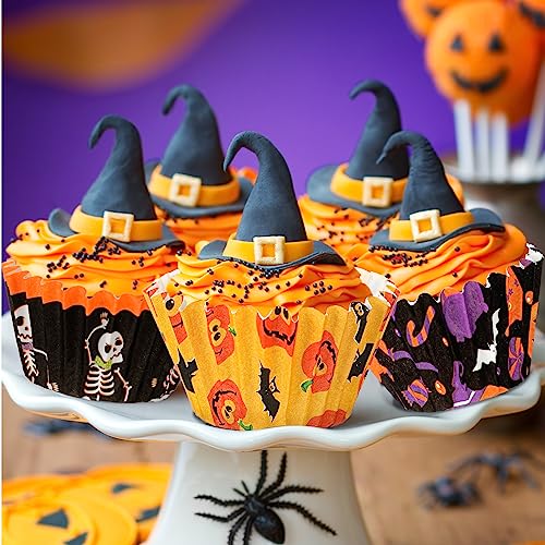 600 Pack Halloween Mini Cupcake Liners - Pumpkin, Spider, Skull, Bat Designs