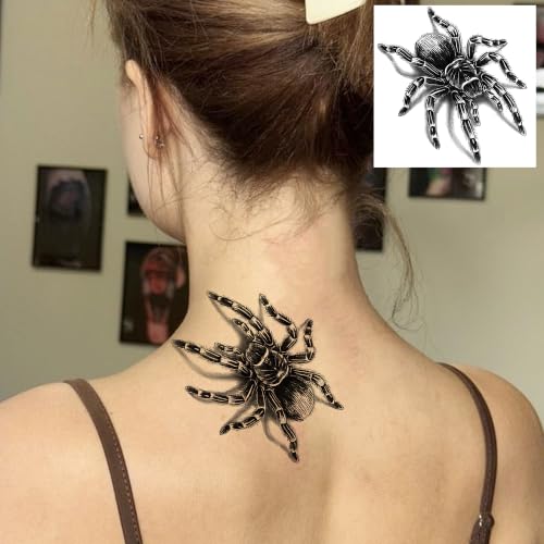 Spider Temporary Tattoos - 12 Sheets Realistic 3D Spider Web Halloween Body Art