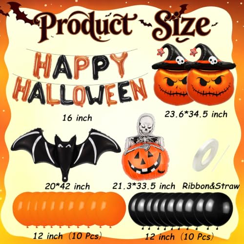 Halloween Balloons Banner Set with Bat and Pumpkin - Variation B