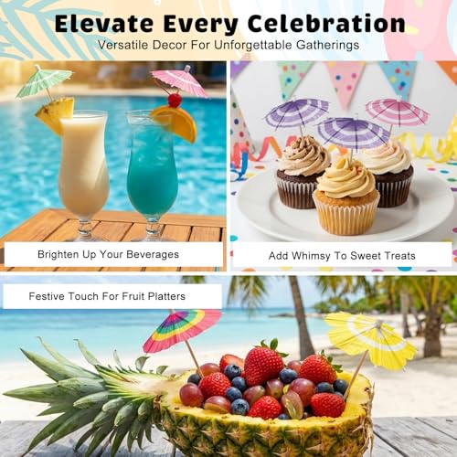 Colorful Cocktail Umbrellas 60Pcs Tropical Drink & Food Garnish Picks