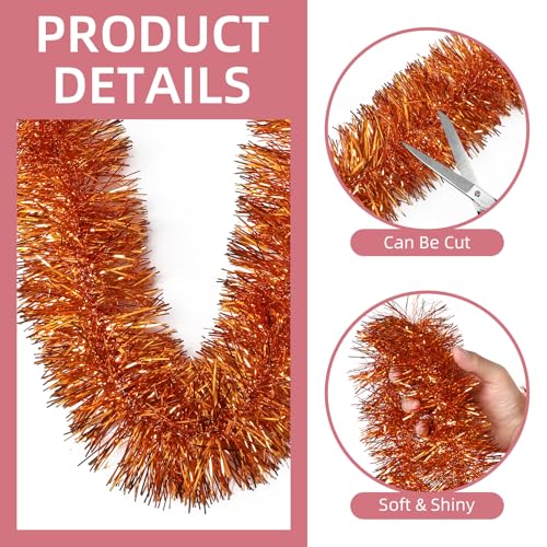Orange Tinsel Garland 200 FT Christmas Party Decorations Metallic Streamers