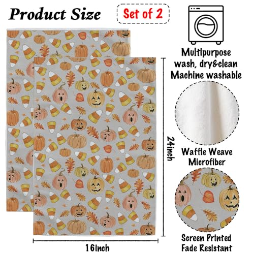 Halloween Candy Corn & Pumpkin Kitchen Hand Towels - 2PCS Fall Decor