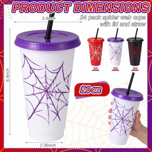 Spider Theme Plastic Party Cups 24 oz with Lids & Straws - 24 Pieces Variation of THIS listing