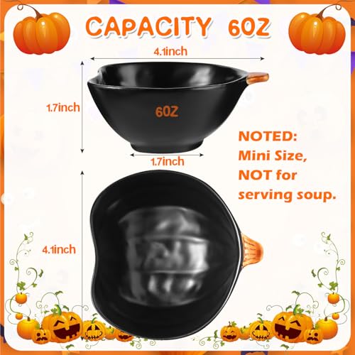 Black Pumpkin Ramekins Set of 12, 6 oz Ceramic Fall Bowls for Thanksgiving & Halloween