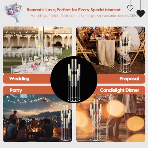 8 Arm Acrylic Candle Holder with LED Candles - 38.5 Inch Tall Home Decor Variation of With LED Candles / 1