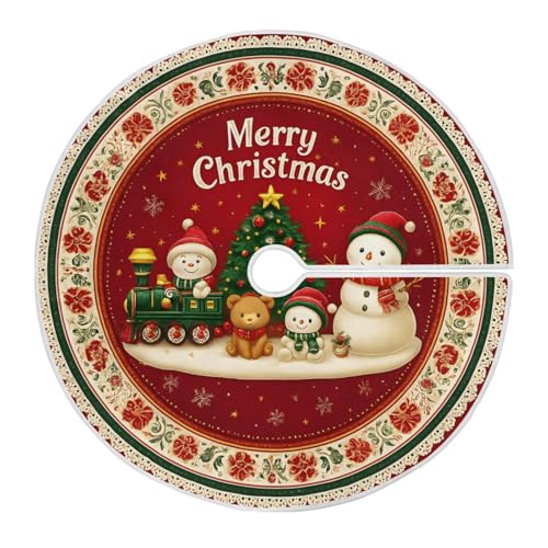 Christmas Tree Skirt Decoration - Small Mini Snowman 35.4 Inch Holiday Home Decor