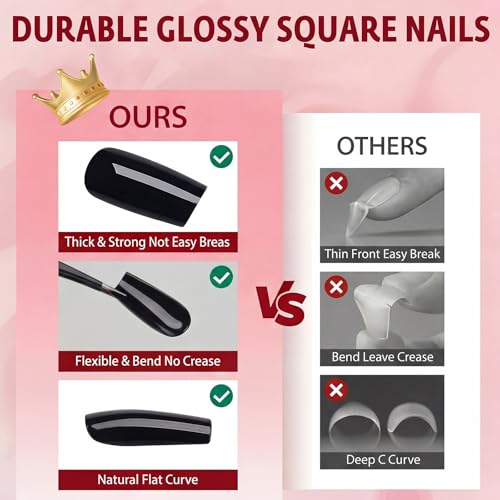 Black Square Press On Nails Medium 120Pcs - Reusable & Long-lasting