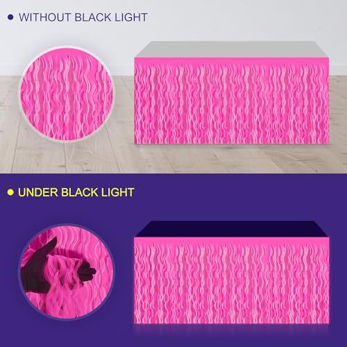 Neon Glow-in-the-Dark Party Table Skirts 3 Pack - Fluorescent Fringe Decor for Raves & Birthdays