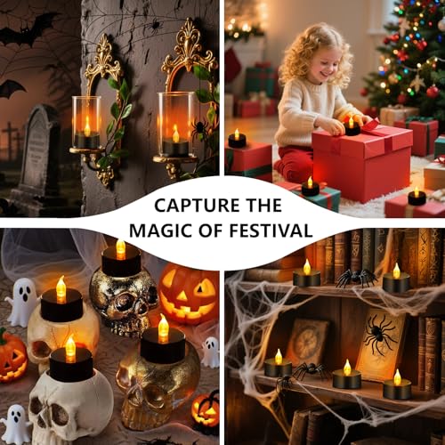 Battery Operated Flameless LED Tea Lights 50 Pack - Black Base, 200+ Hours