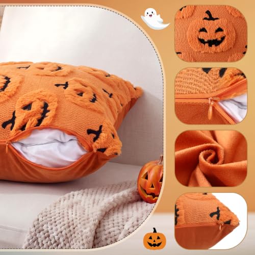 Halloween Ghost Pumpkin Pillow Covers Set 18x18 Inch Faux Fur Decor