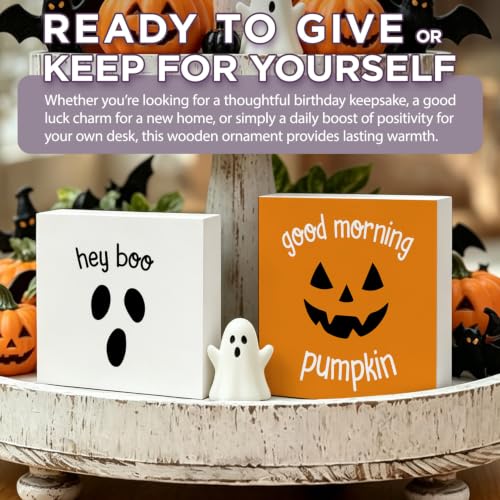 Halloween Ghost & Pumpkin Wood Sign Set - Indoor Holiday Decor, 2 Pieces