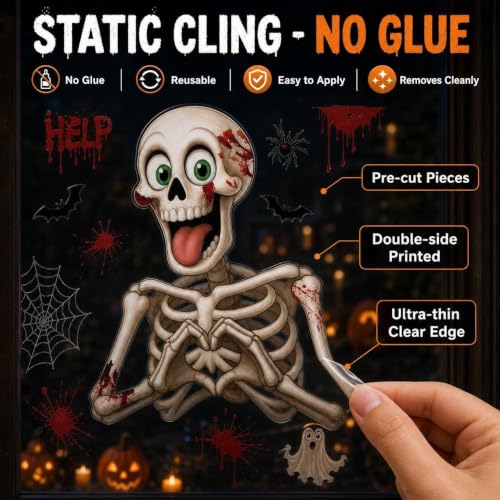 Halloween Window Clings Skeleton Blood Ghost Spider Decorations - Halloween-1