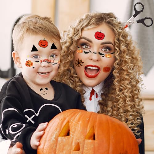 Halloween Freckle Face Tattoos for Kids - 12 Sheets Spooky Designs, Waterproof Party Stickers