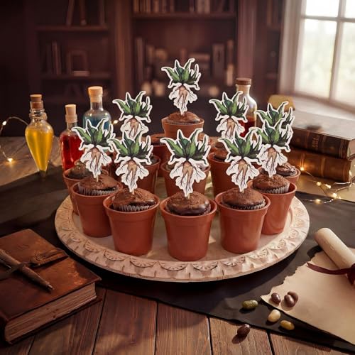 Magical Wizard Cake Toppers Set with Flower Pots for Birthday & Halloween Baking