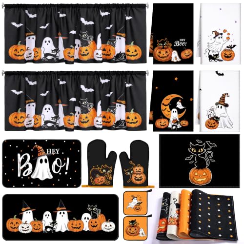 Halloween Kitchen Decor Set with Ghost Pumpkin - 16 Pieces, Festive Home & Kitchen Decorations