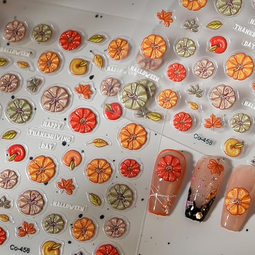 Fall Nail Stickers Set with Pumpkin & Autumn Leaves – Self-Adhesive Nail Art Decals for Women