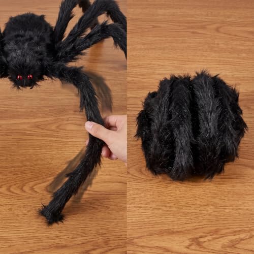 Halloween Giant Spider Decorations Set with Small Spiders and Bat for Yard & Party