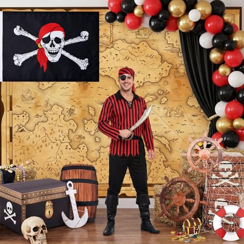 Pirate Party Decoration Set with Treasure Chest & Map Banner - Halloween & Sea Theme