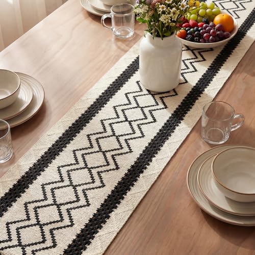 Artoid Mode Black Stripe Diamond Woven Table Runner 12x72 Inch - Black Variation