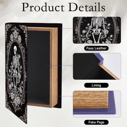 Gothic Book Storage Box with Skeleton Rose Pattern - Faux Leather Jewelry Organizer - Skeleton-1