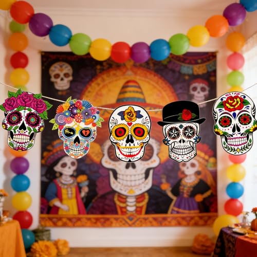 36 Pack Dia De Los Muertos Skull Ornaments for Holiday & Party Decor - Multi-Use Christmas, Halloween, Cinco De Mayo