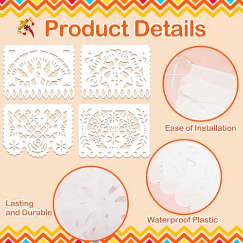White Papel Picado Banners - 6 Pack, 108 Ft Mexican Party Decorations, Wedding & Fiesta Decor - White / 6 Pack