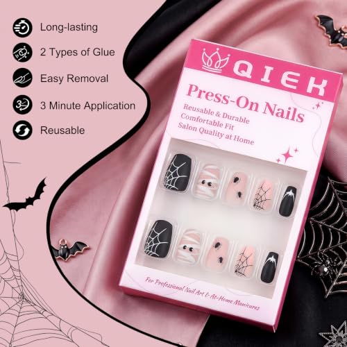 Halloween Glow in the Dark Spider Press-On Nails - Medium Coffin Style, 32 Pieces - Variation 1