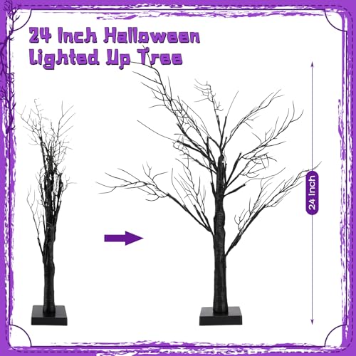 2-Pack 24-Inch Halloween Spooky Tree with Lights & Timer - Indoor Decor, Style 01