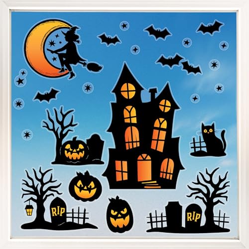 Halloween Haunted House Window Clings - Reusable Static Decals for Kids & Home Decor