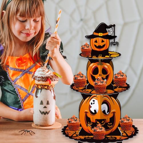 Halloween Cupcake Stand - 3 Tier Cardboard Pumpkin Dessert Display