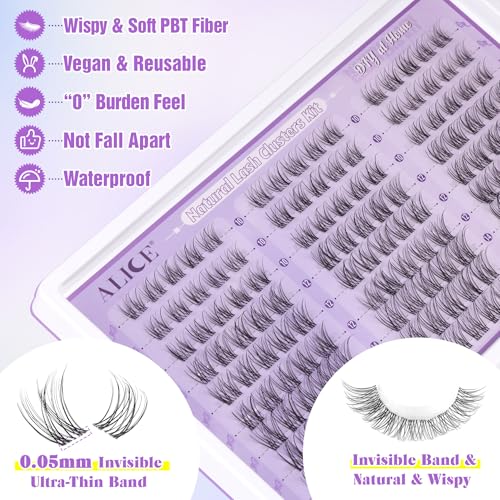 ALICE Natural Lash Extension Kit C46 Wispy Cluster Eyelash Extensions with Glue & Seal - 135pcs