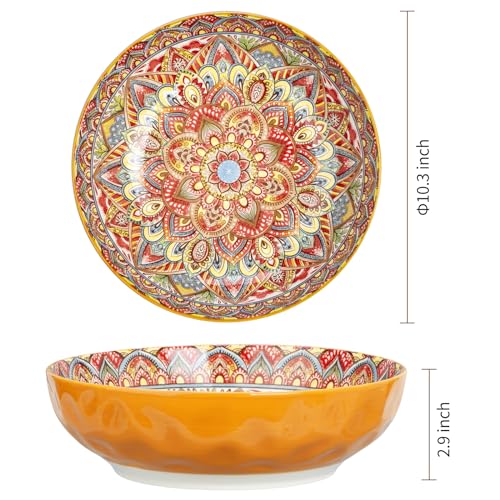 75 Oz Bohemian Style Serving Bowls - Large Porcelain Salad & Soup Dish, Orange Variation