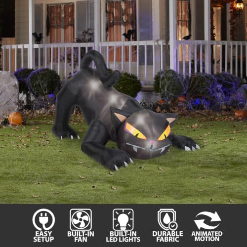 6FT Inflatable Black Cat Halloween Decor with LEDs, Outdoor Indoor Yard Display