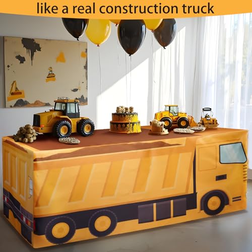Construction Vehicle Tablecloth - Yellow, 48 x 24 Inches, Kids' Birthday Party Decor