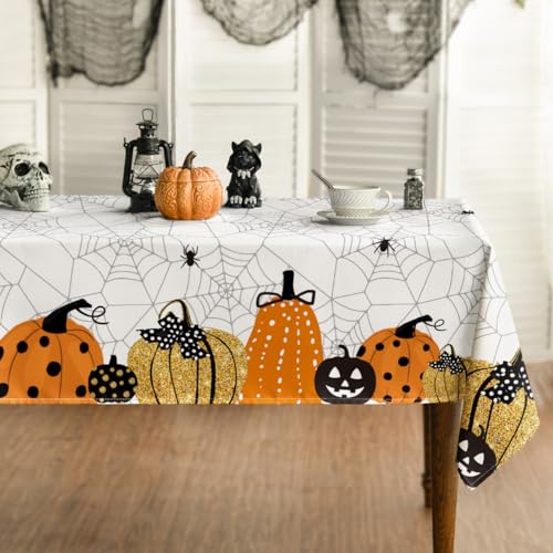 Halloween Tablecloth 52x70 Inch Rectangular Jack-O-Lantern White Decor