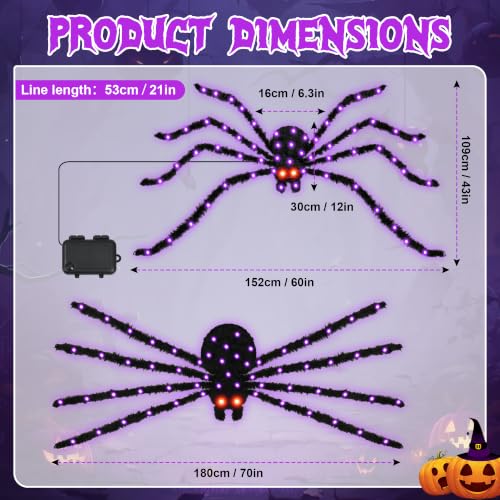Halloween Decorations 82 LED Light Up Giant Spider 2 Pack - Outdoor Haunted Yard