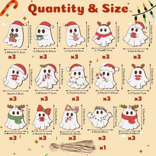 Ghost Halloween Christmas Wooden Ornament Set - Spooky Ghost Decorations, 45 Pieces, Festive Hanging Decor, Variation: Ghost