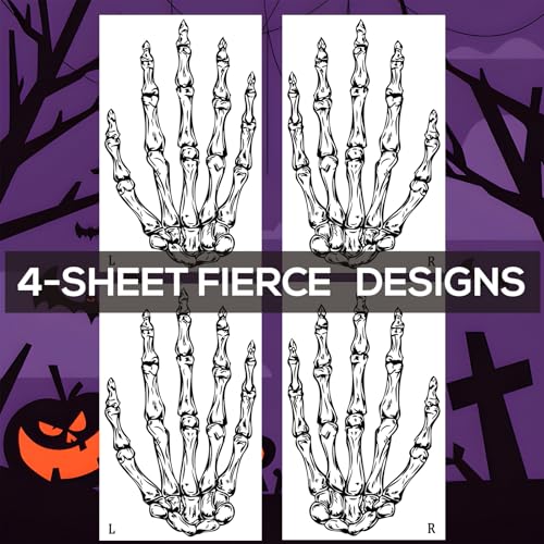 Skeleton Hands Temporary Tattoos - Left & Right Bone Designs for Halloween - Variation of SkullHand4-B