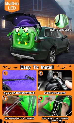 Inflatable Halloween Car Decoration Kit with Witch & LED Lights - 4ft