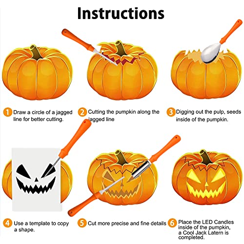 Halloween Pumpkin Carving Kit with Stainless Steel Tools - Family DIY Decoration Set (10 Pieces)