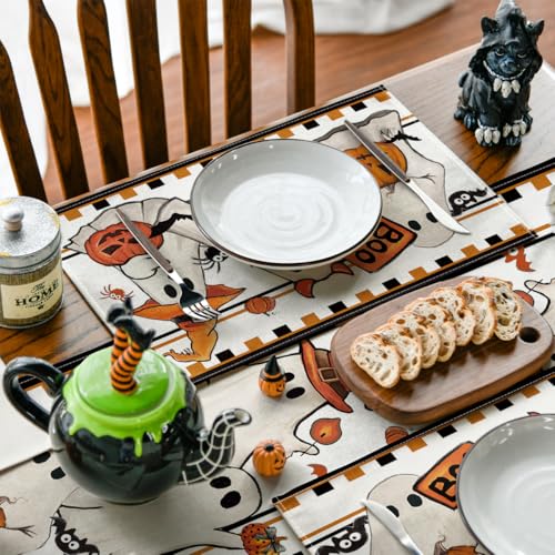 Halloween Ghost Placemats Set of 4 - 12 x 18 Inch Rectangular Table Decor