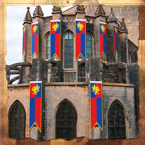 Medieval Castle Flags Set - Blue, Red & Gold Banners for Parties & Events - 8 Pcs (Variation: Blue, Red & Gold / 8)