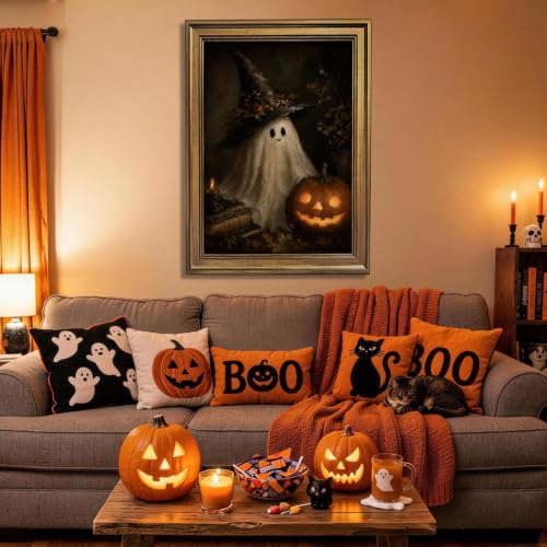 Halloween Ghost Wall Art Canvas Print with Gold Frame - 8x10 Inch Variation of Style-3