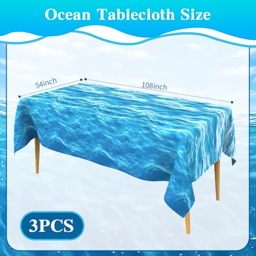 Ocean Water Wave Tablecloth Set - 3 Pack 54x108 Inches Blue Beach Party