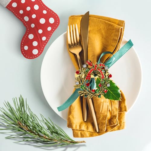 Set of 8 Christmas Wreath Napkin Rings Holiday Table Decor