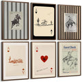 Western Cowboy Wall Art Set - 6 Vintage Canvas Posters 12x16 Inches with Variation Cowboy Playing Cards
