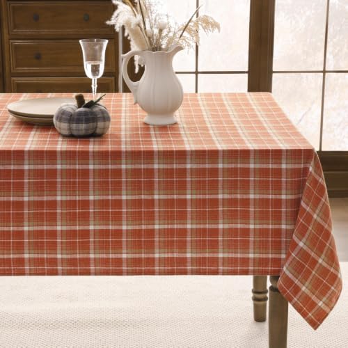 Romanstile Fall Checkered Tablecloth Rectangle 60 x 102 Inch Orangeplaid
