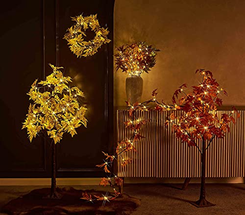 Lighted Maple Leaf Garland with Timer - 6FT Fall Indoor Outdoor Decor - Orange
