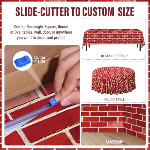 Red Brick Tablecloth Roll 100ft x 54in Waterproof Disposable Backdrop for Holiday Parties